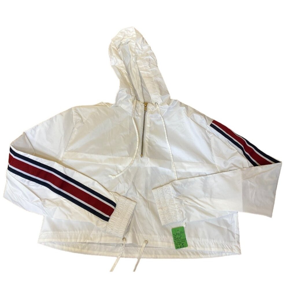Reflex White Windbreaker Jacket With Hood & Stripe Sleeve Detail Small 100% Nylo
